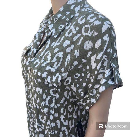Easel, green, leopard print shirt dress - Picture 3 of 12